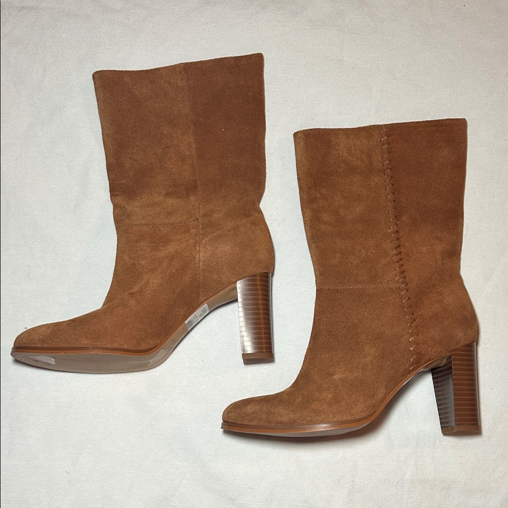 Clarks Tan Suede Heeled Boots - Picture 4 of 5
